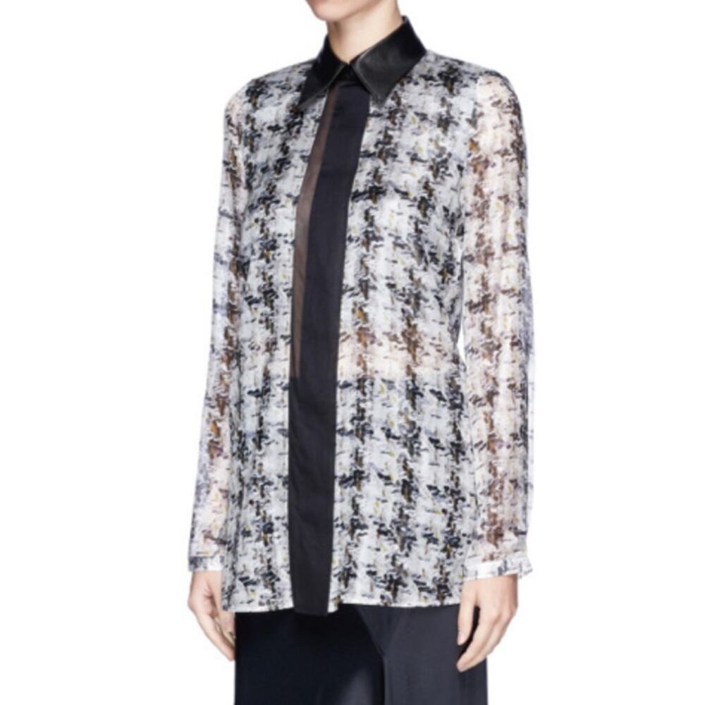 Reed Krakoff ABSTRACT TWEED PRINT LEATHER‎ COLLAR ORGANZA SHIRT, 8 aso Nashville